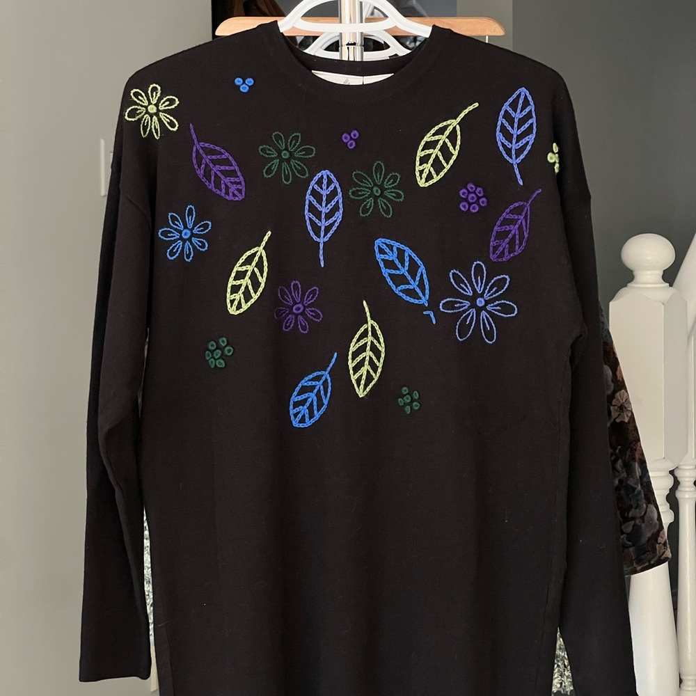 Liz Claiborne Black Sweater with Colorful Embroidery